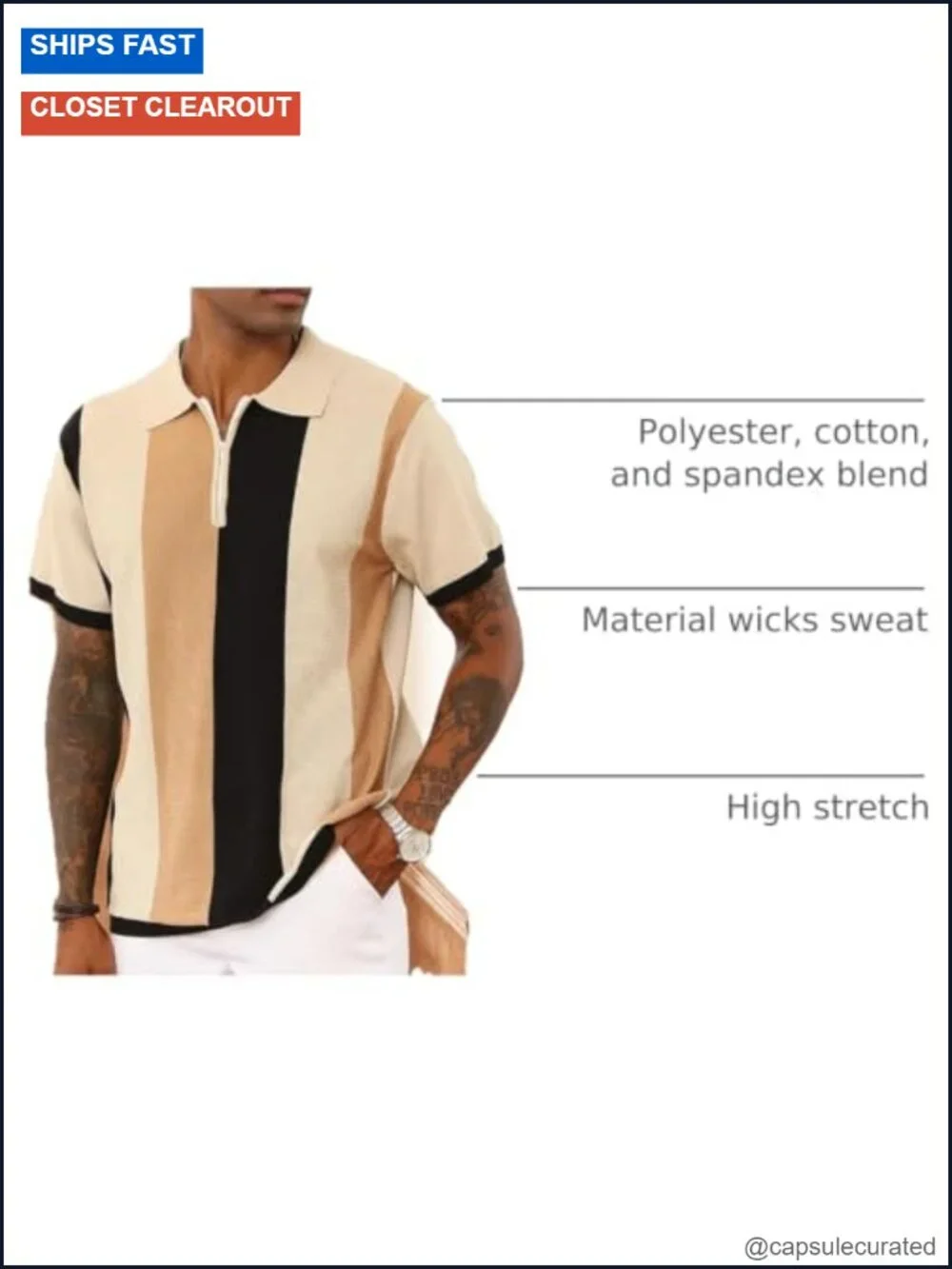Men's Vintage Striped Polo Shirt Slim Fit Short Sleeve Knit Golf Tops